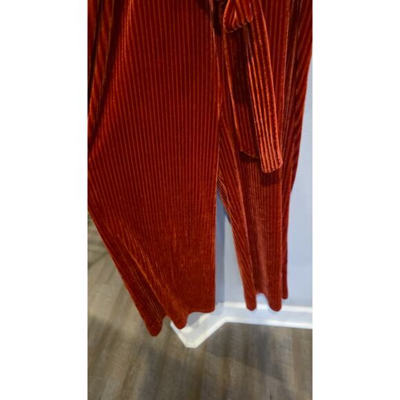 Anthropologie Ali & Jay Jumpsuit Womens M Ruby Red Velvet Pleated Wrap V-Neck - Picture 7 of 13